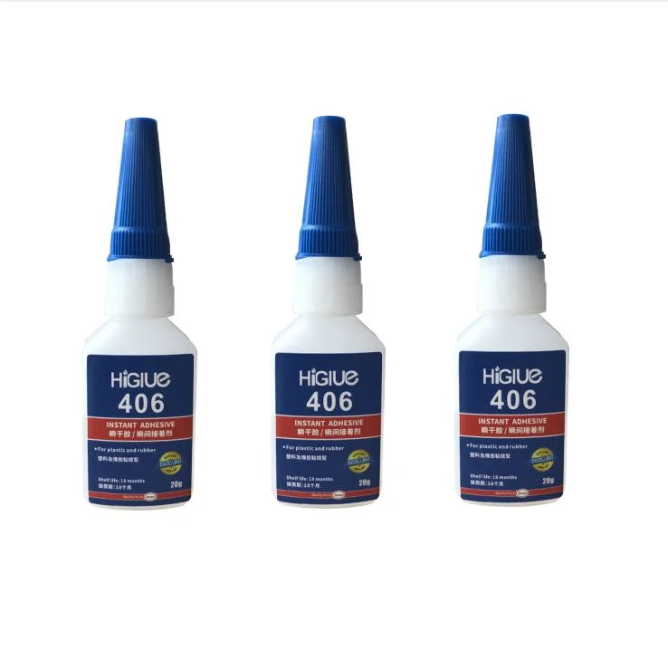 Higlue 406 Ultra rápido de plástico y caucho Ethyl-Based curado adhesivo instantáneo