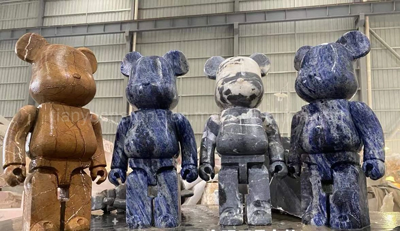 Marble Stone Bearbrick Statue Ornaments Bear Sculptures Stone Crafts