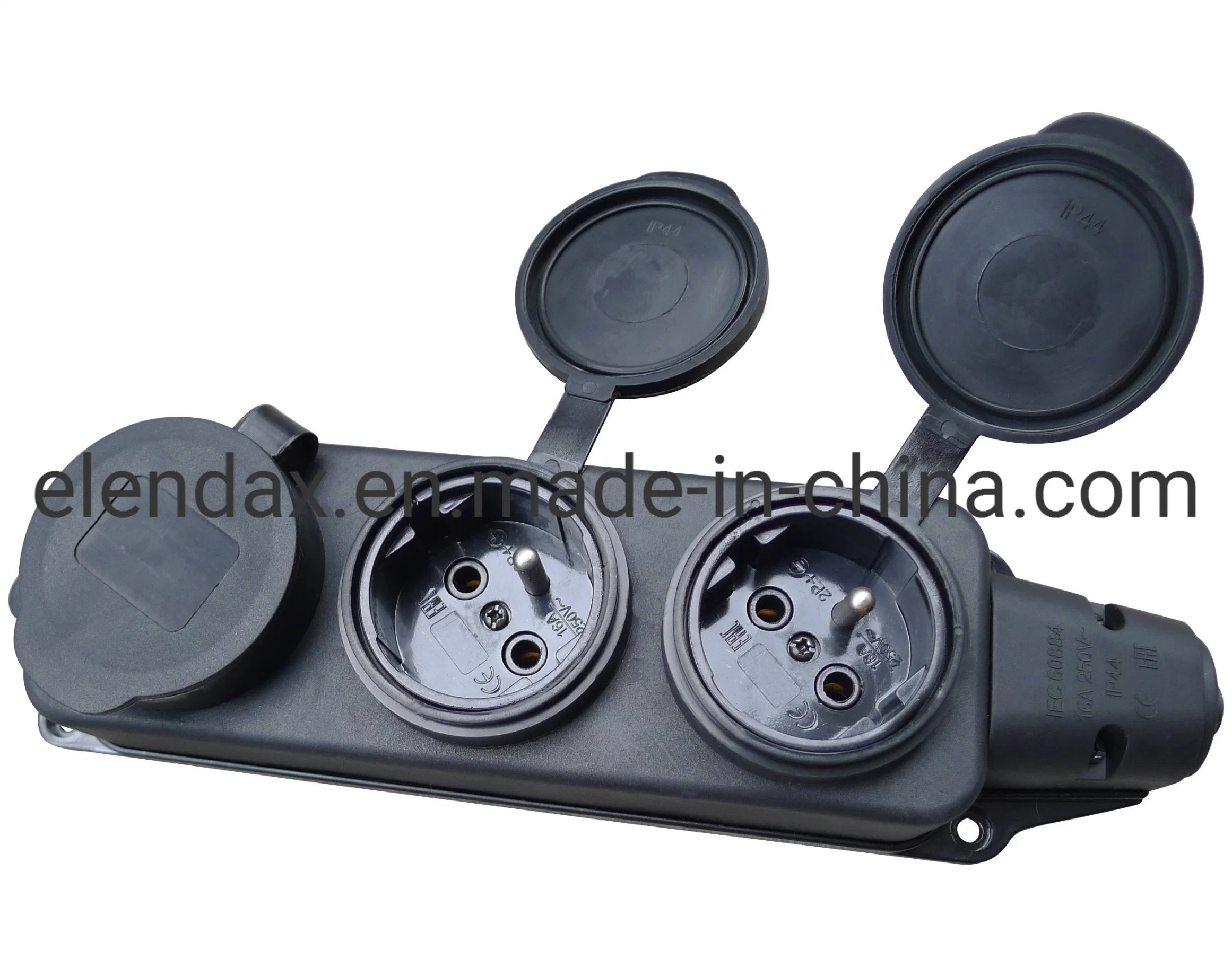 Elendax Industrial Black EU 3 Way Socket Outlet - 16A IP44 (P6310E)