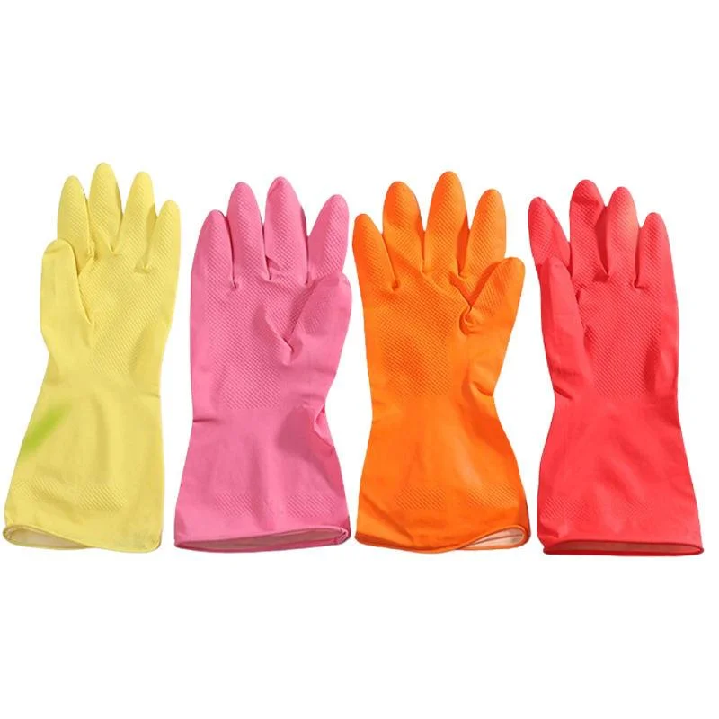 Daily Use Reusable Waterproof Natural Latex Rubber Yellow Laundry Kitchen Clean Dish Washing Household Gloves