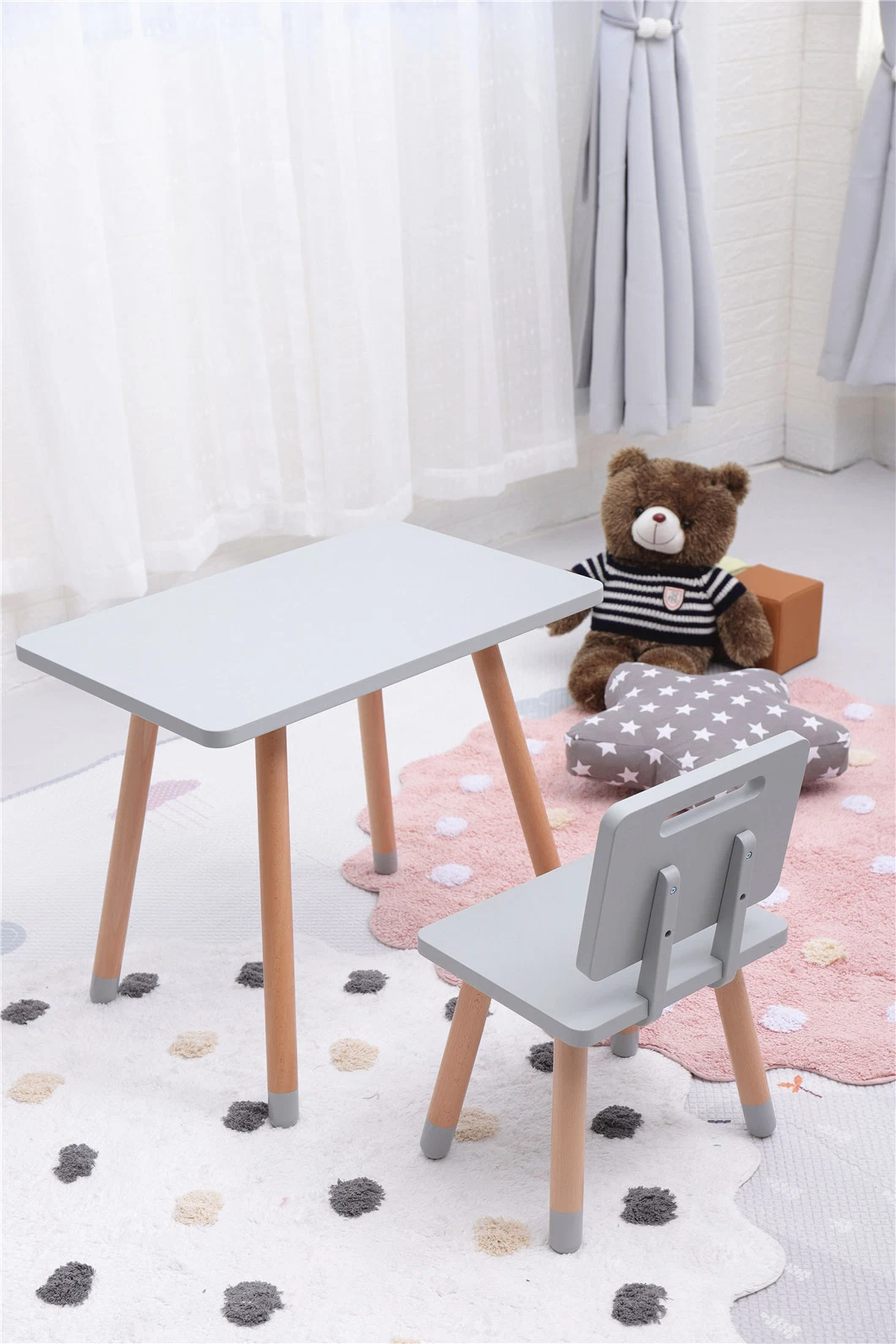 High quality/High cost performance  Wooden Kids Reading Square Table and Chair Set Preschool Furniture