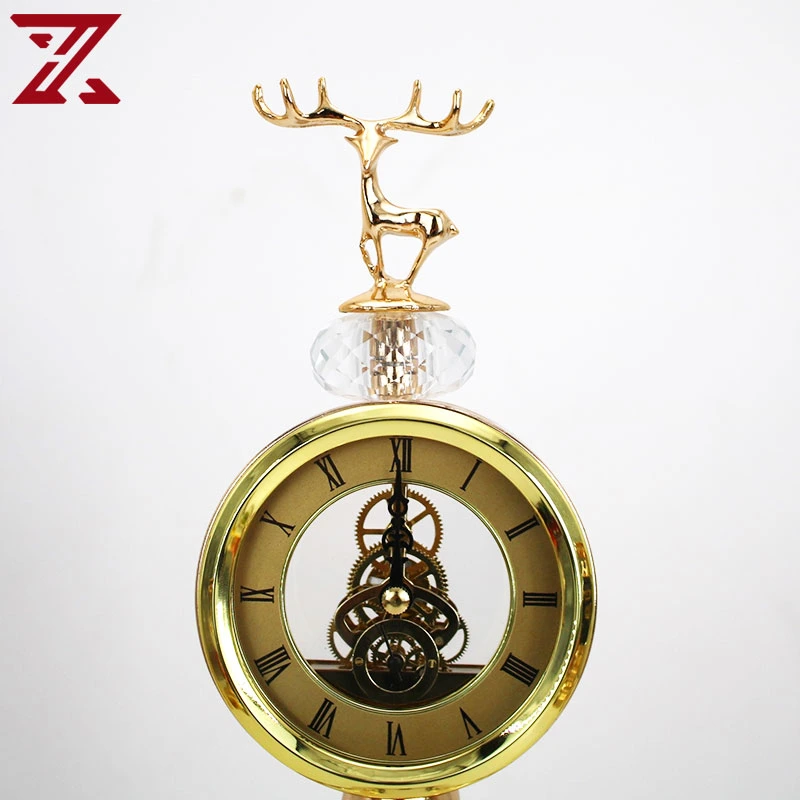 European Glass Silent Metal Stand Clock for Table Decoration