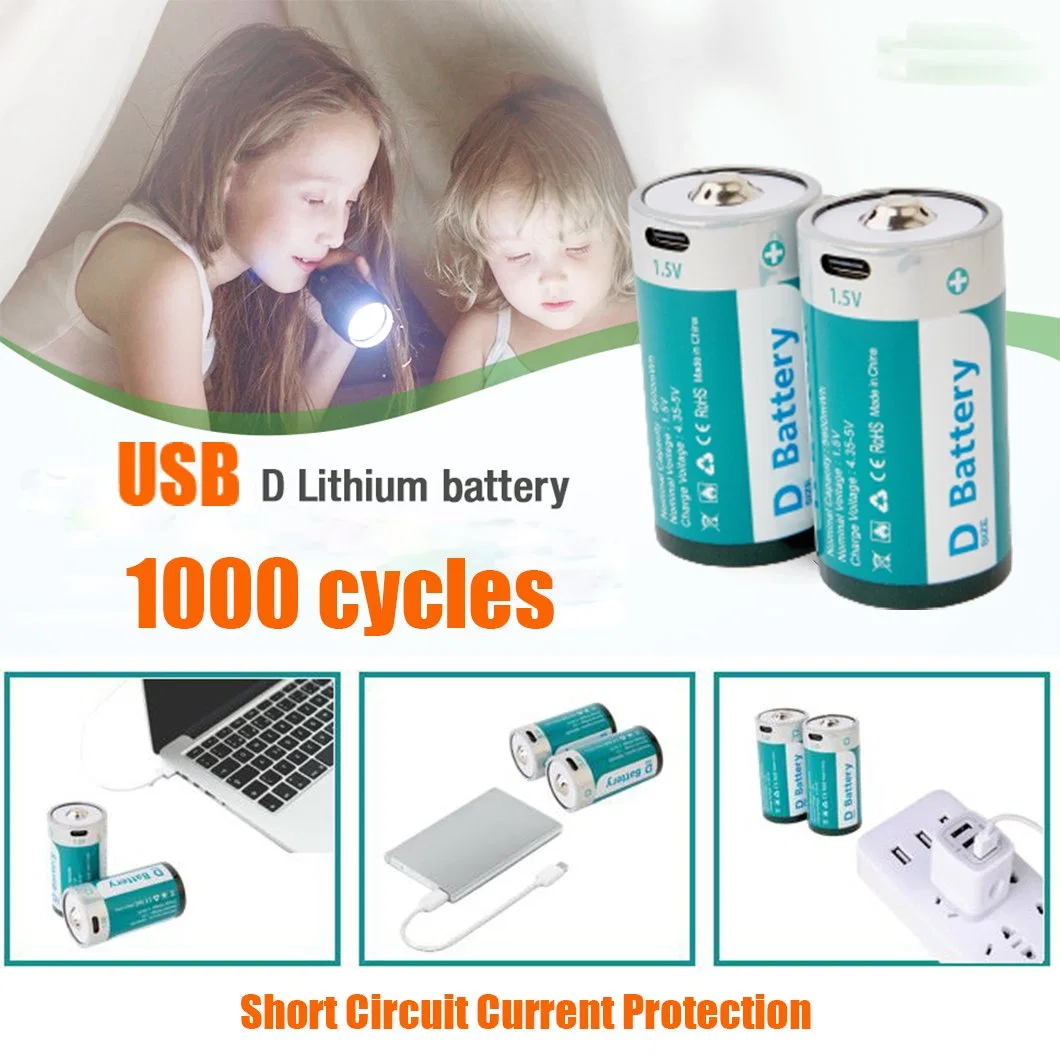 USB TIPO C, D de Iones de Litio 1,5V baterías batería recargable con protección Over-Charge