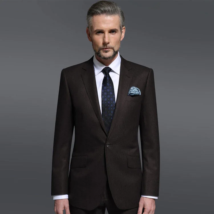 70% Wool 30% Polyester Brown 2 Piece Coat Pant Men Suit Designs Wedding Suit Set with Pictures