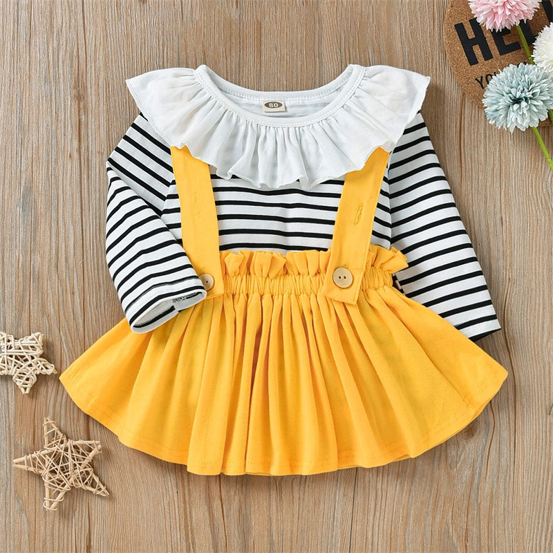 Baby Girl Clothes Infant Skirt Set Long Sleeve Ruffle Romper Plaid Suspender Overall Skirt