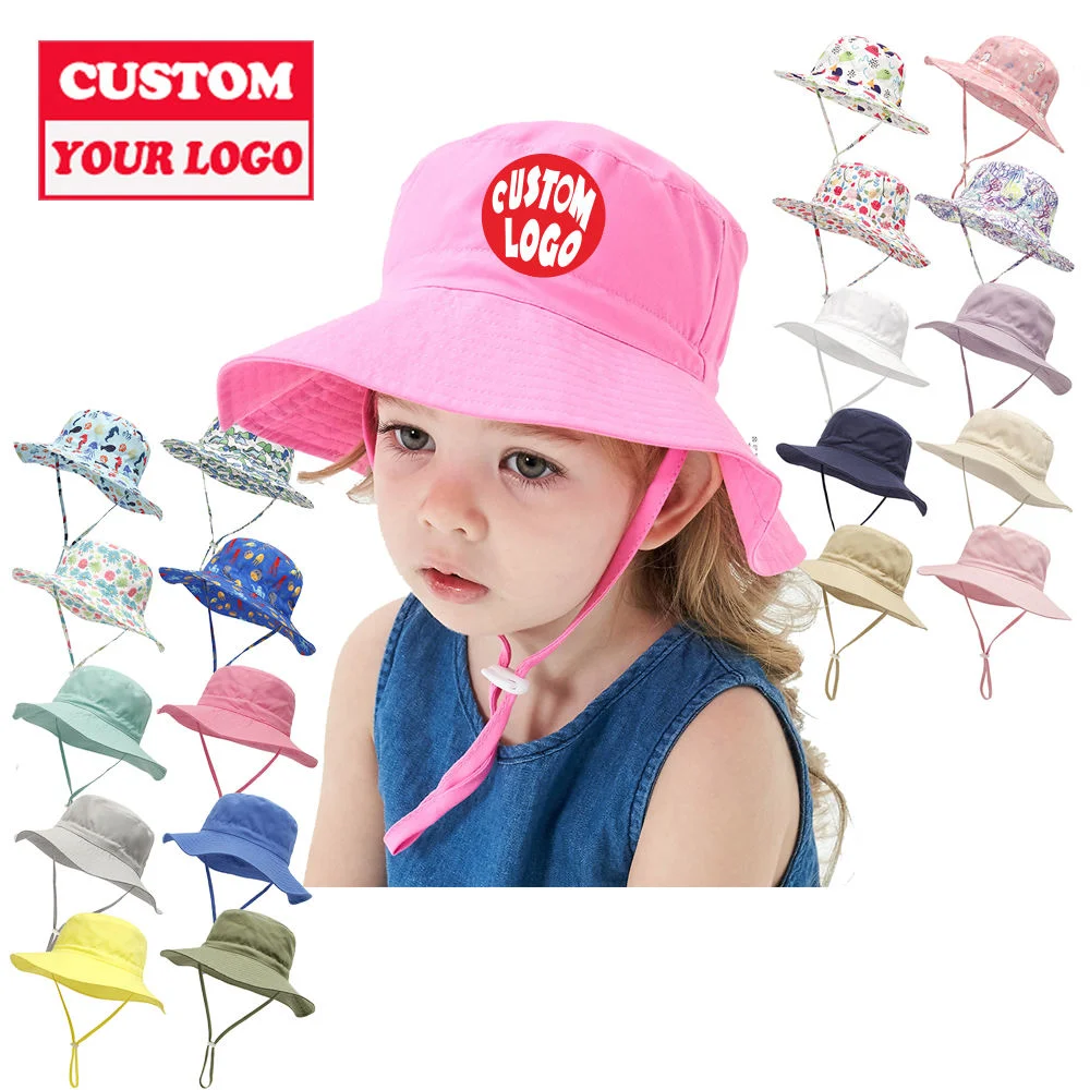 Summer Beach Children Fisherman Bucket Hats for Kids with String