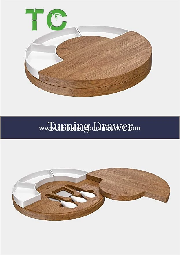 Customized Acacia Wood Cheese Cutting Board Set and Cheese Serving Platter 3 Knives, 3 Ceramic Bowls