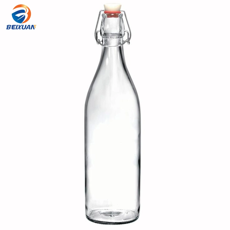 Venda por grosso de 750ml Clipe clara transparente de vidro redonda garrafas de vinho para o vinho artesanato