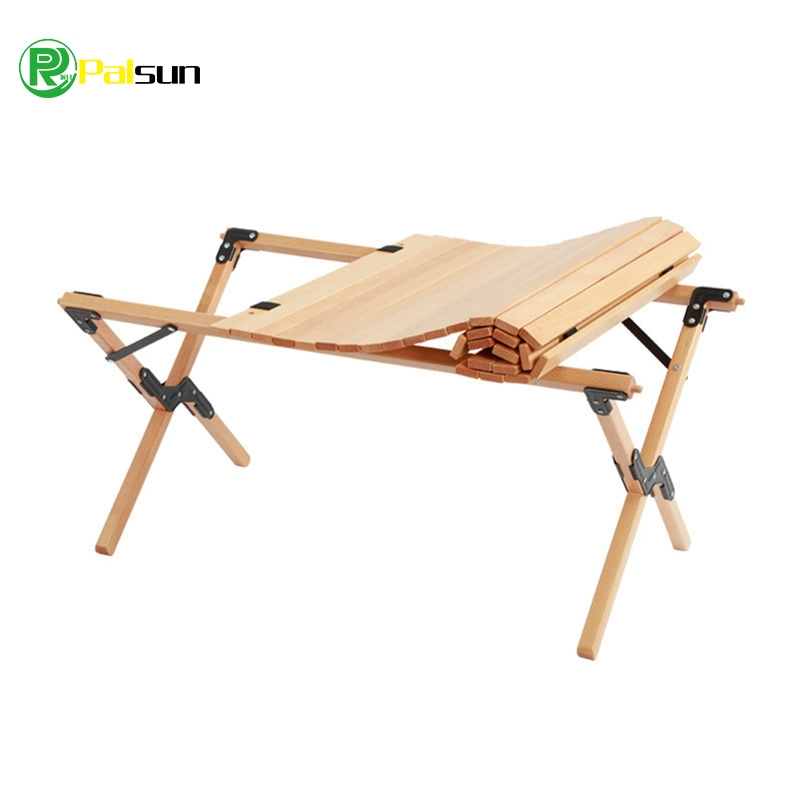 Popular Price Outdoor Camping Portable Folding Wooden Egg Roll Table Camping Picnic Foldable Table Sets