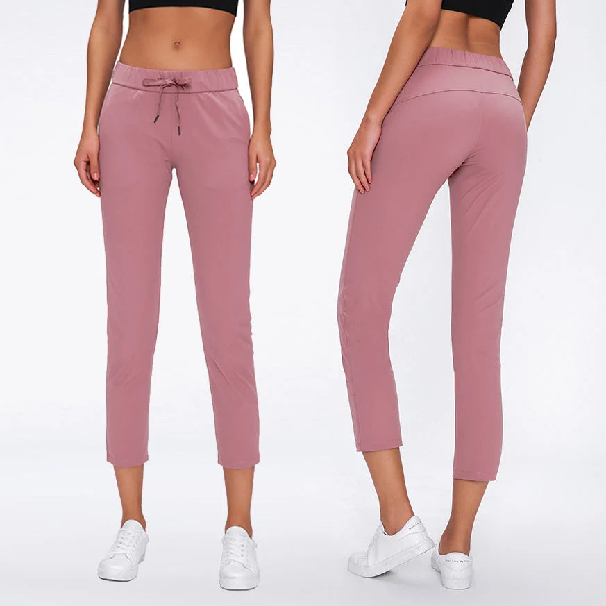 2023 Lulu New Front Waist Fashion Bandage Sports Cropped Trousers Women Skin-Friendly Slimming Shaping Leggings Align Yoga Pants