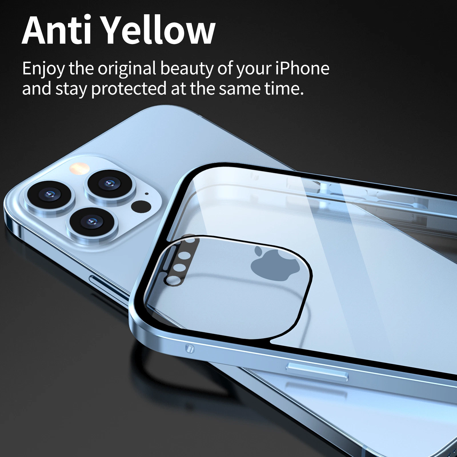 Transparent Strong Magnetic Flip Glass Mobile Phone Cover with Metal Bumper for iPhone 11/12/13/14 PRO Max