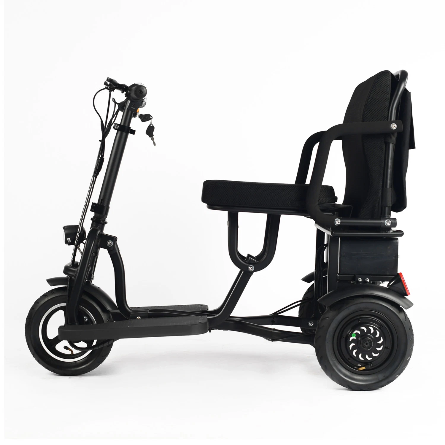 Scooter portátil dobrável para bicicletas com 3 rodas e elétrico, com banco para Pessoas com deficiência