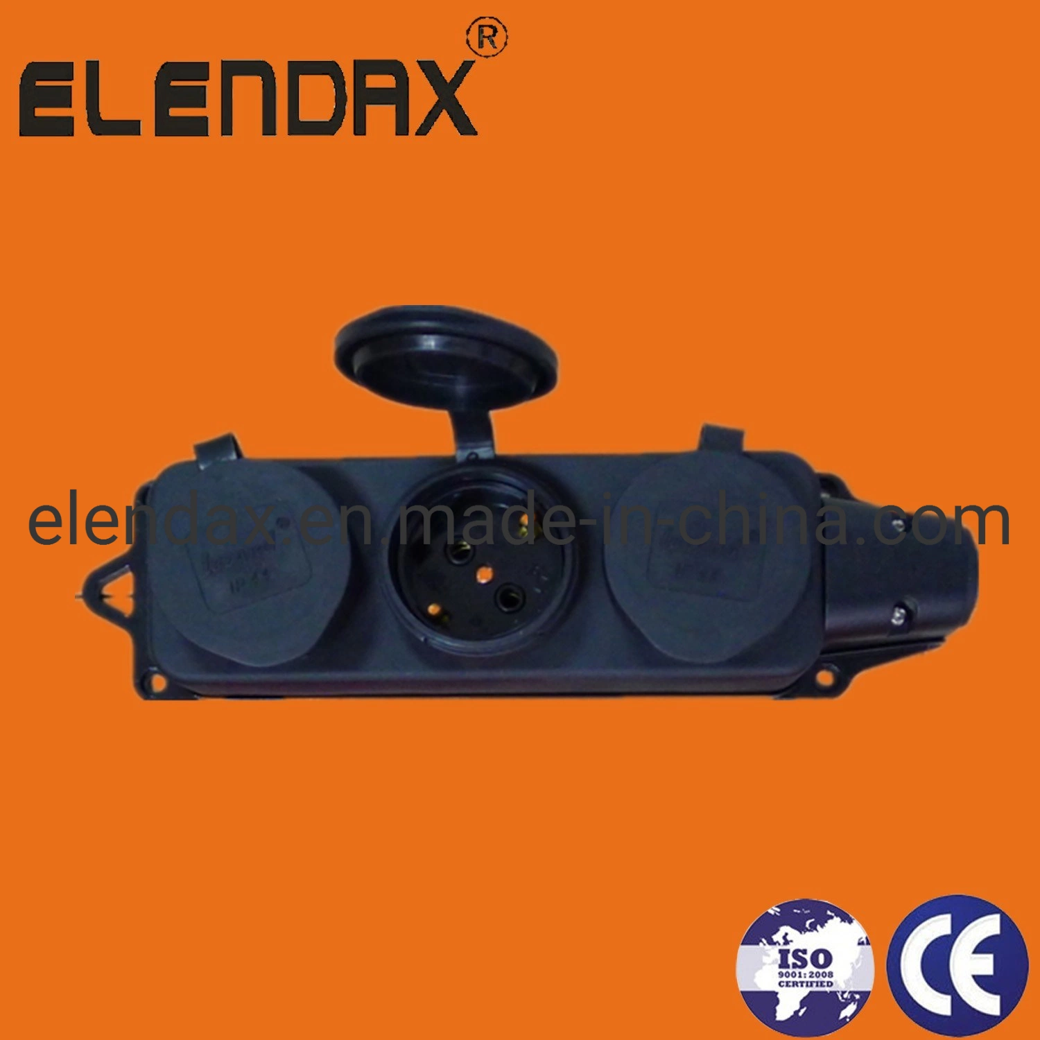 Elendax Industrial Black EU 3 Way Socket Outlet - 16A IP44 (P6310E)