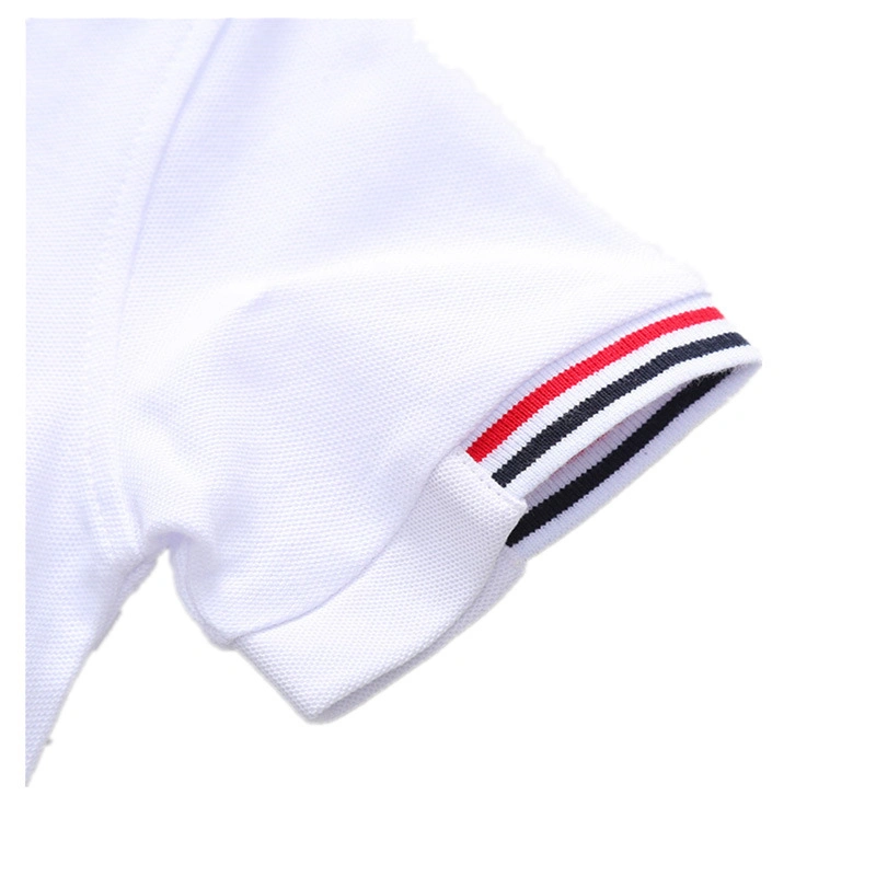 Custom Logo Good Price Cotton Short Sleeve White Polo Shirts with Two Lines for Boys and Girls School Unifor