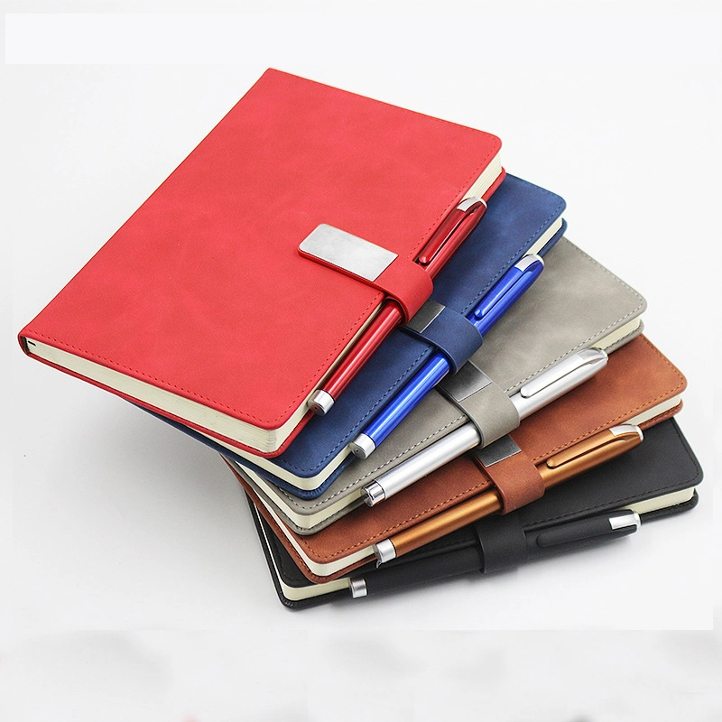 Conjunto de canetas e caderno em pele PU de ligação rígida para material de escritório