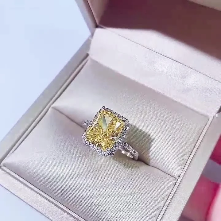 Losange jaune de la glace Radiant cut en 925 l'anneau de bijoux en argent sterling