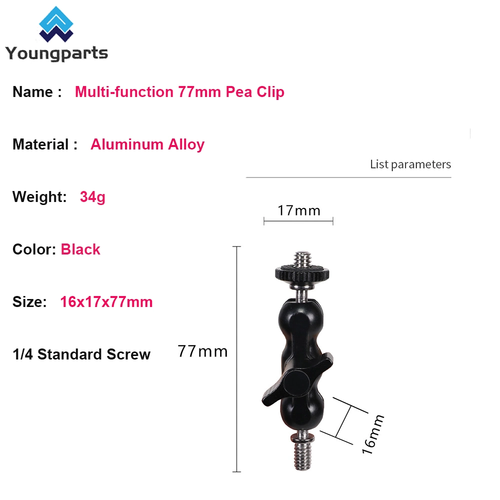 Double Ball Head Adapter Mount with 1/4" Thread and Damping Ring for Camera Field Monitor LED Lights Magic Arm