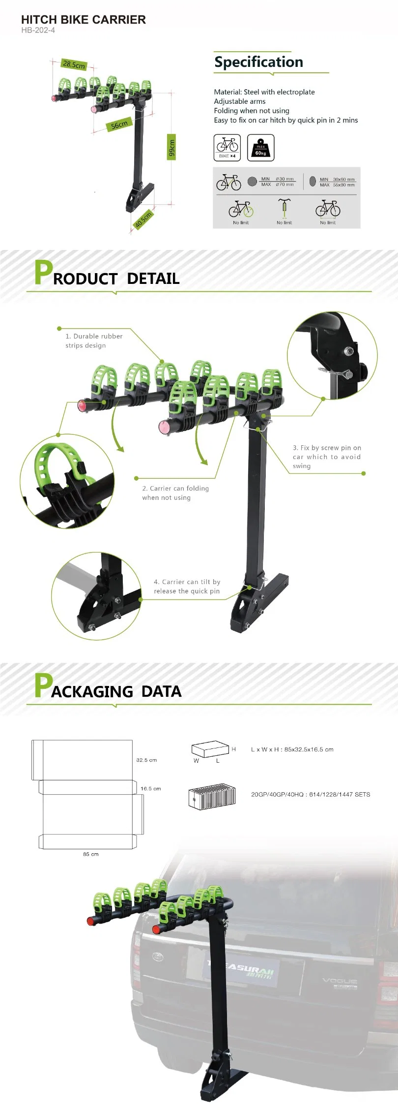 Heißer Verkauf Fahrräder Hittenträger 2 Fahrräder Faltplattform Stil Anhängerkupplung montiert Fahrrad Rack Carrier für Wholesales