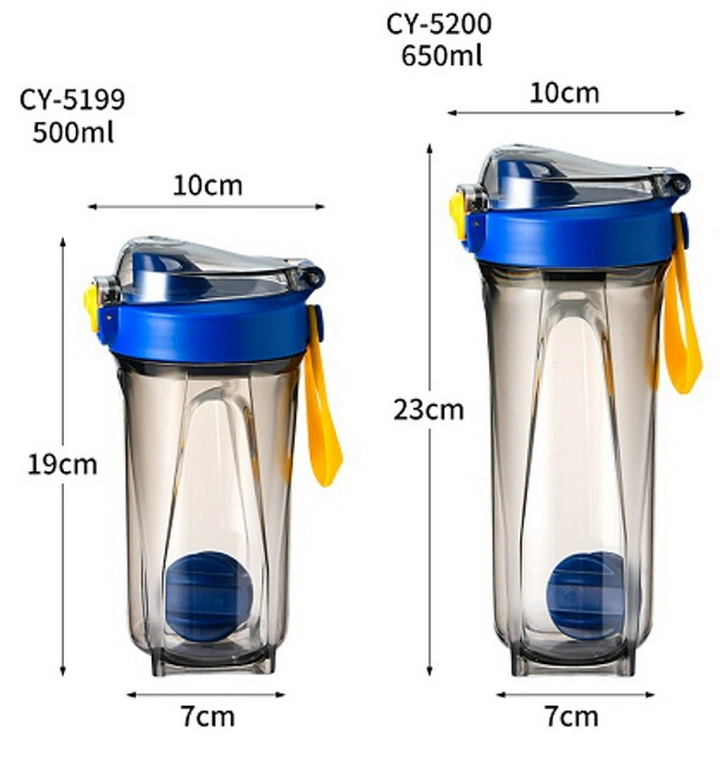 500ml 650ml Agitador de proteínas de plástico libre de BPA Agitador de gimnasio Tazas logotipo personalizado Deportes botella de agua Protien Shaker