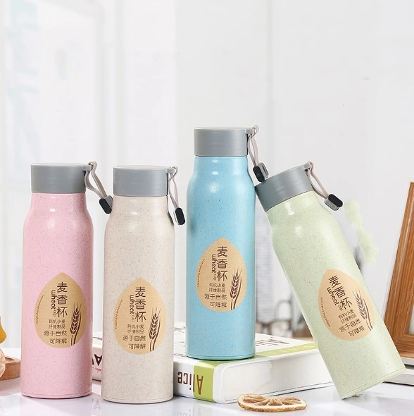 Environmentally Friendly Biodegradable Bottle Glass Wheat Straw Fiber Cup Custom Print Water Bottle