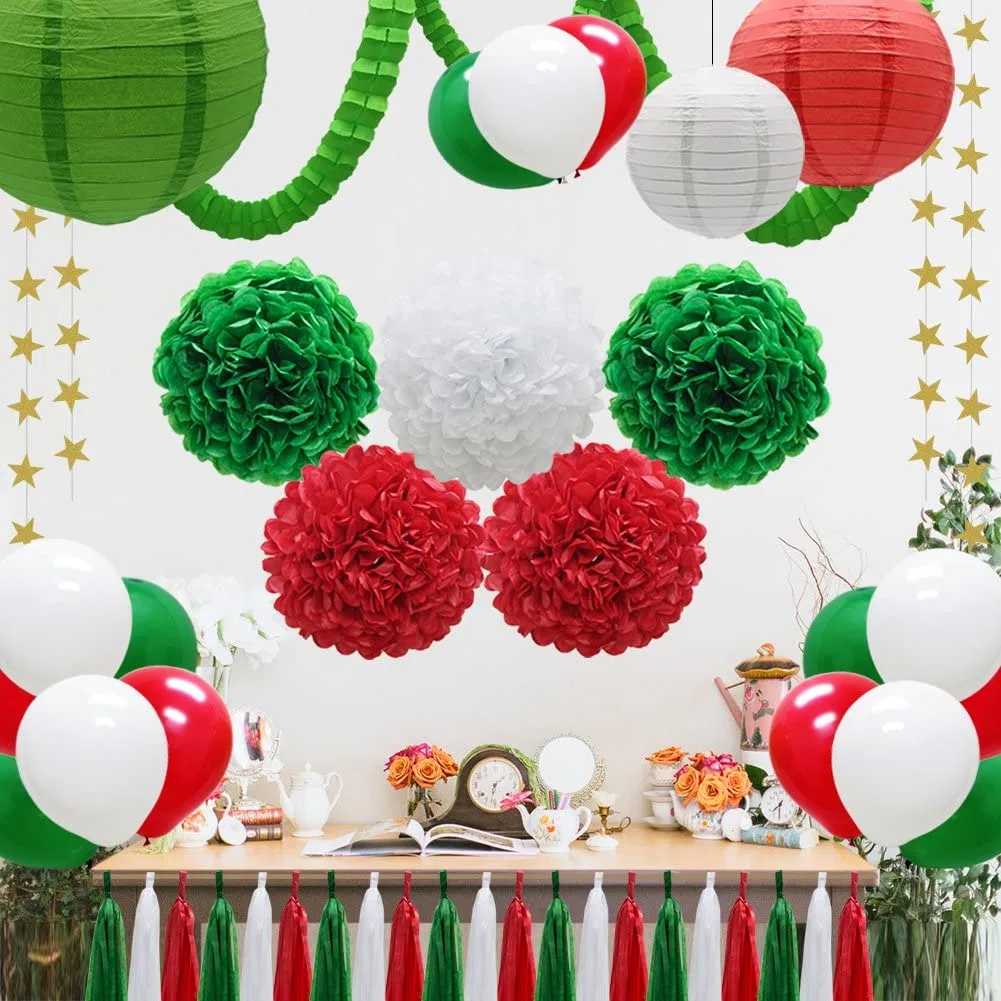 Weihnachtsfeier Dekorationen Set, Papier Laternen Ballons Quasten Hängende Girlande Banner Tissue POM Poms Blumen Klee Girlande