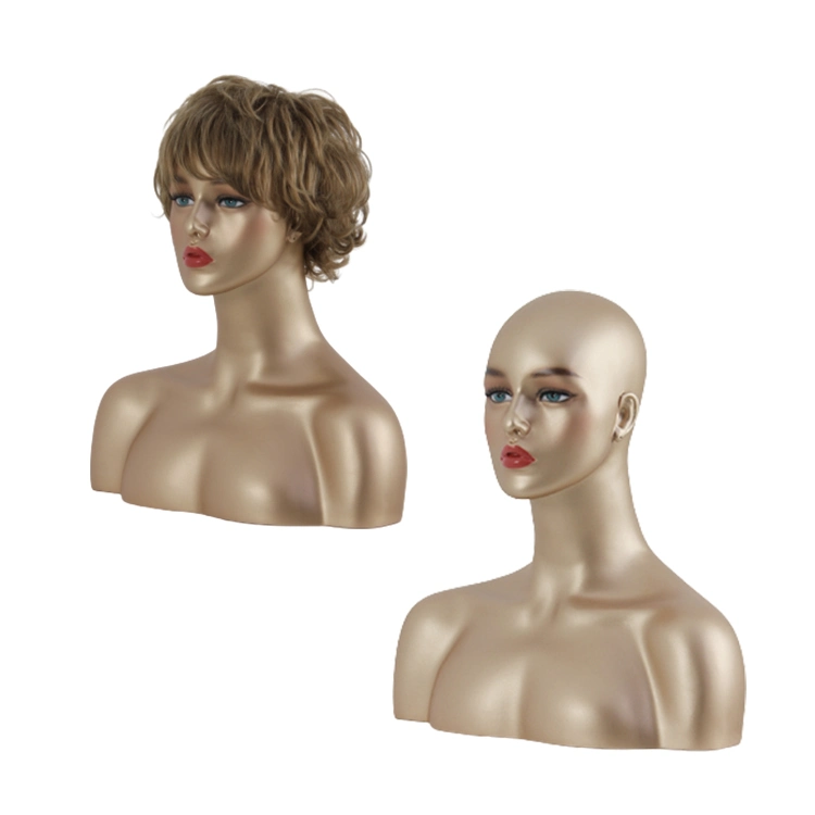 Customize Color China Makeup Mannequin Gold Wig Display Mannequin Heads with Shoulders