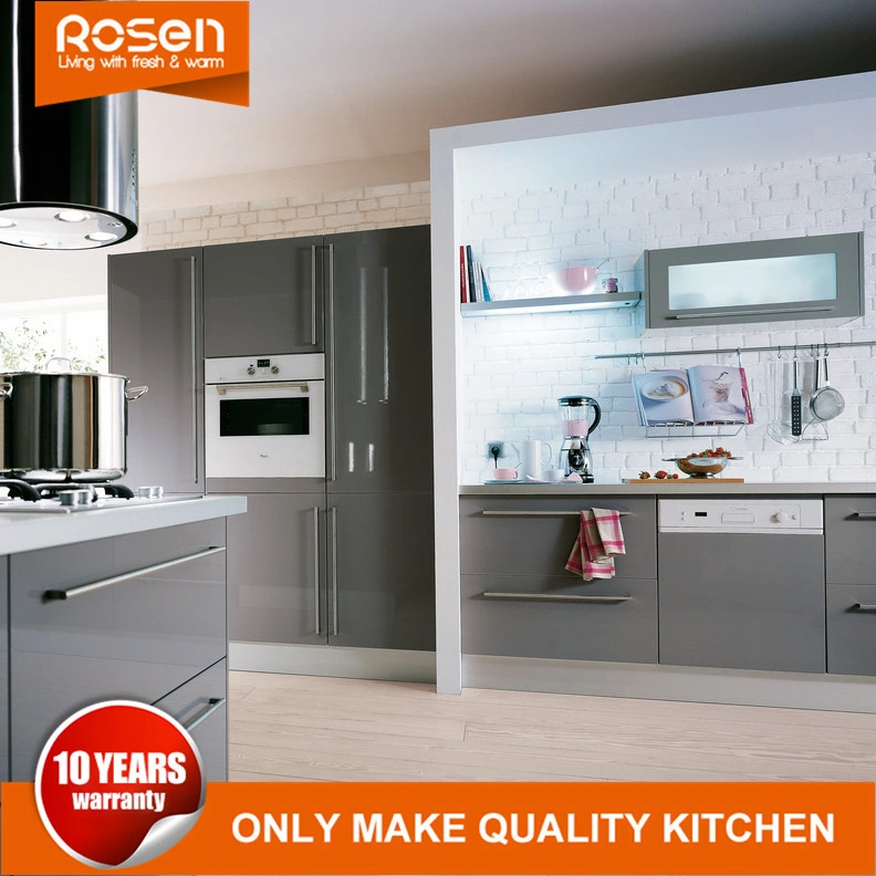 Modular Elegant High Gloss Moisture Resistant Grey Lacquer Kitchen Cabinets