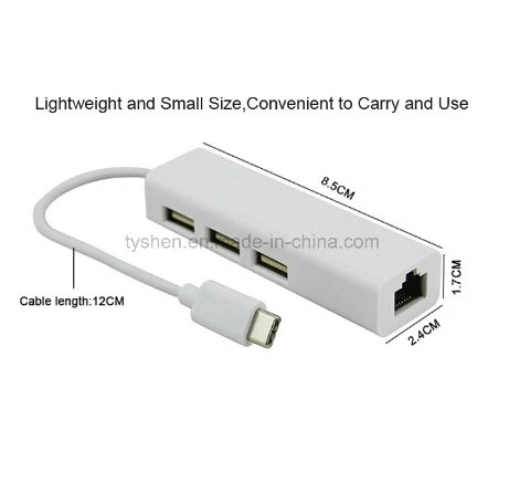 USB 3.0 Type-C, LAN Card with 3 Ports Hub