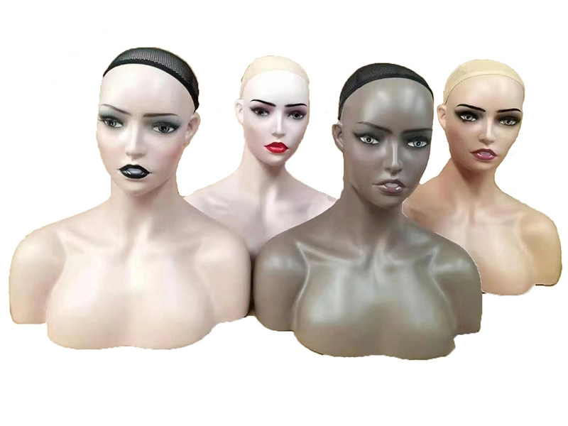 Realistic Female Dummy Mannequin Head with Shoulder Manikin Head Bust for Wigs Beauty Accessories Display Model Wig Heads