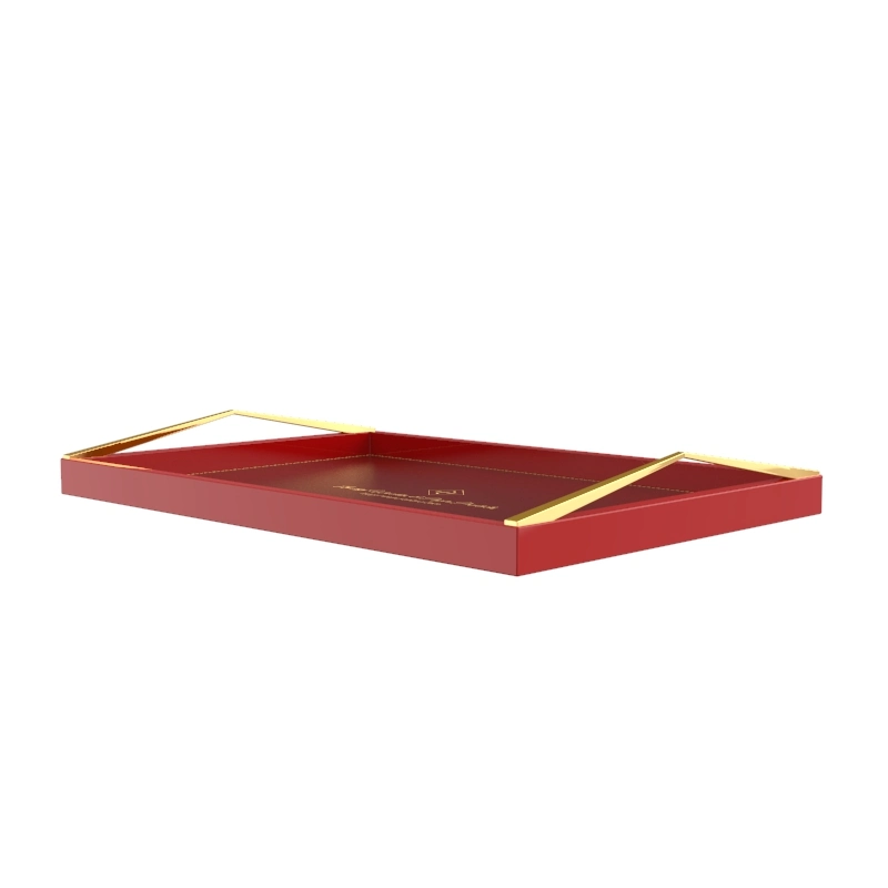 Marron foncé mat de peinture rouge pu plaqués plateau en bois avec poignée Golden Triangle