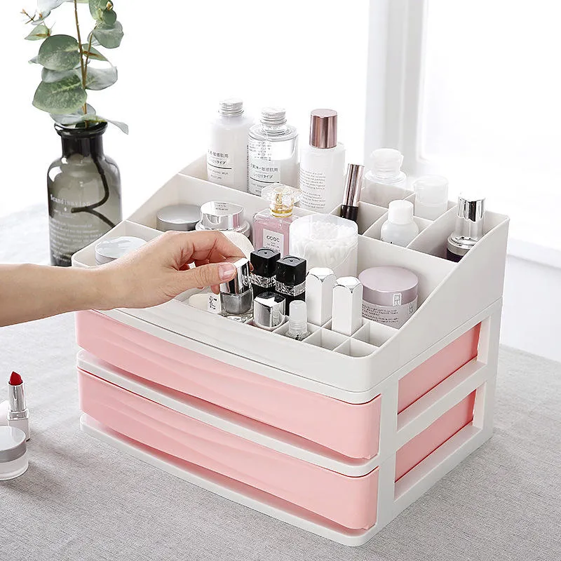 Multilayer Dressing Plastic Desktop Cosmetic Makeup Organizer with Drawer