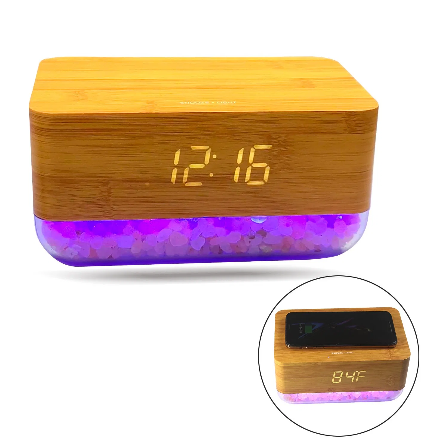 Salida USB Cargador inalámbrico Reloj de madera