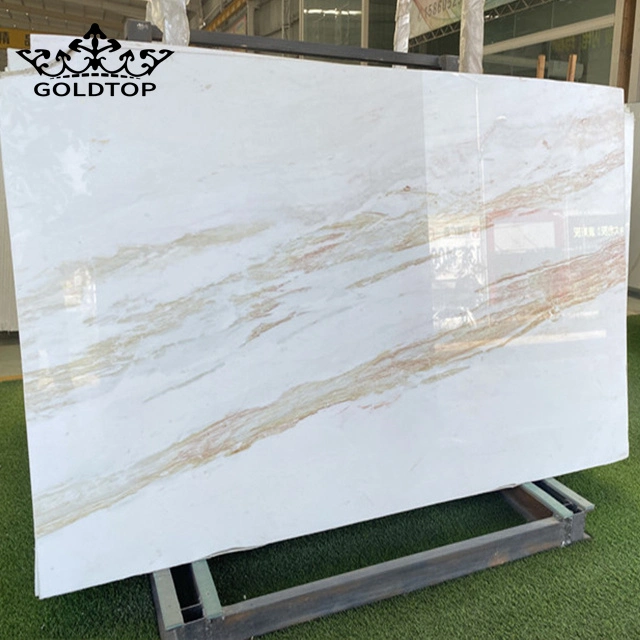 Polished Fihish Surface Golden Marmo Ariston Aristide Gold Vein White Marble Slab Chinese White Calacatta Gold Marble