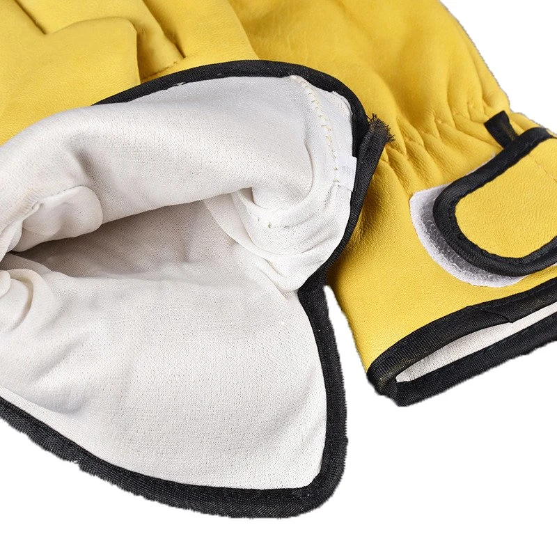 Yellow Polyester Fleece Lined Goatskin Top Grain Leather Work Gloves