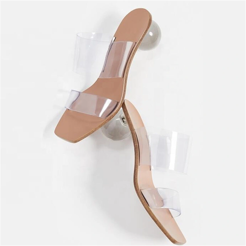 New Summer Sandals Crystal Ball Heel Transparent PVC Shoes