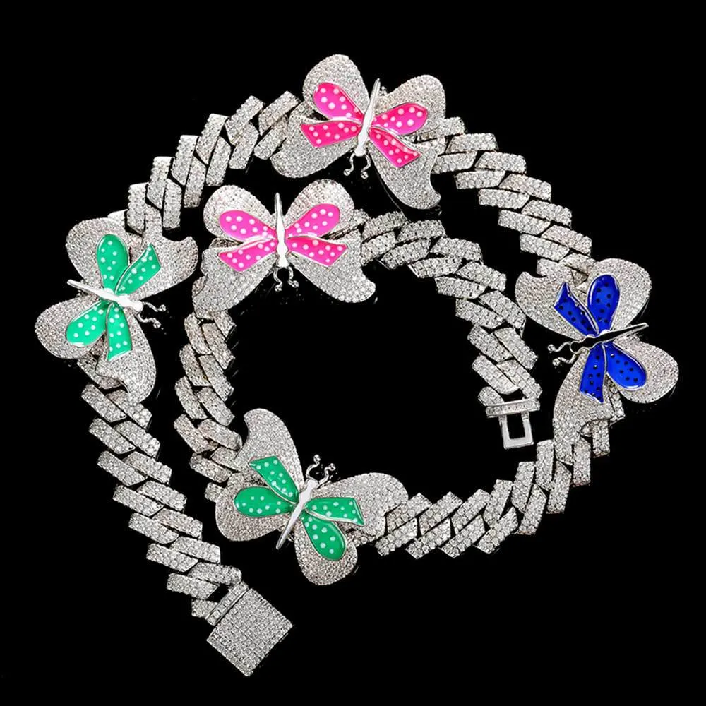 Colorful Butterfly Zircon Hip Hop Necklace Hip Hop Fashion Necklace Cuban Link Chain Jewellery