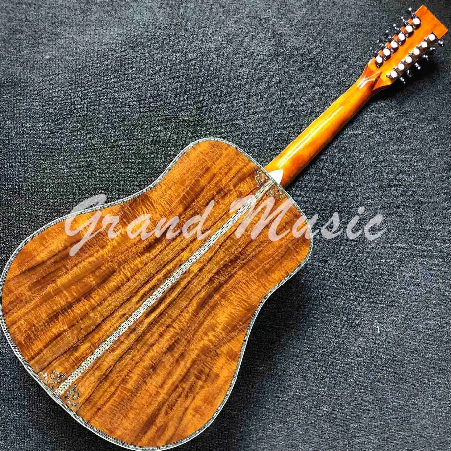 Custom 12 Strings Solid Koa Wood Top Acoustic Guitar with Double S1 Pickup