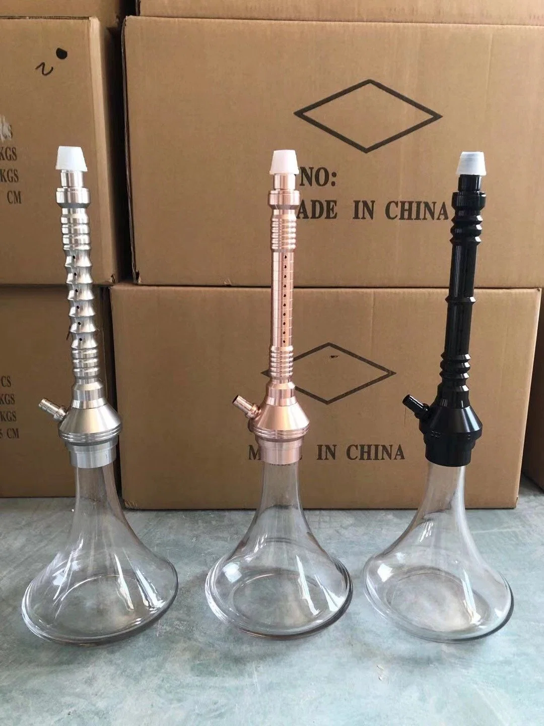 Narguile de alta calidad en todo el conjunto moderno de vidrio aluminio Shisha Hookah