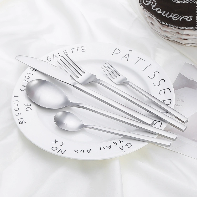 Wholesale/Supplier Stainless Steel Silverware Matte Square Handle Forks Spoons Flatware Cutlery Set