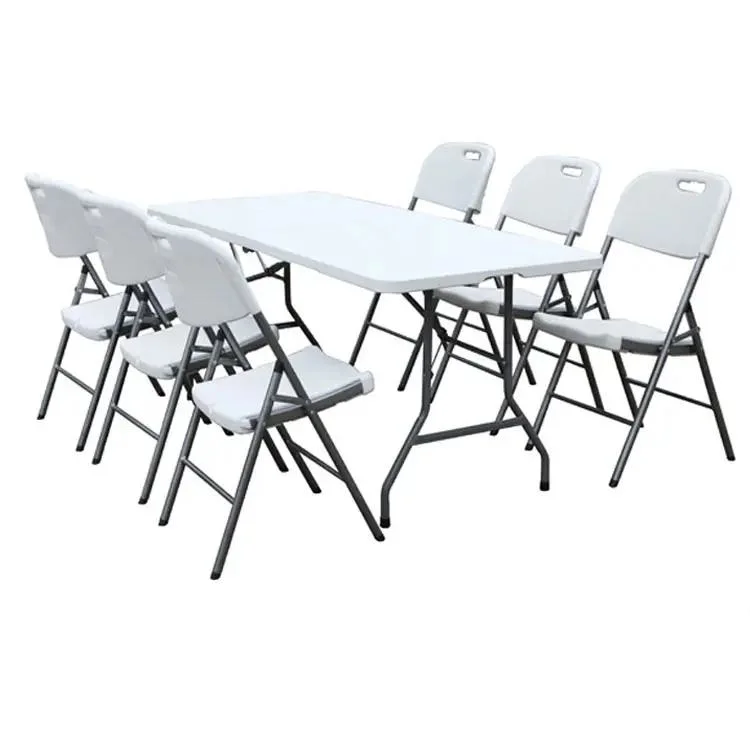 White Lightweight Portable Table Folding Steel Camp Picnic Table