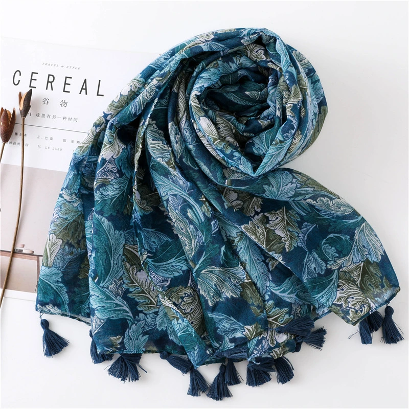 Wholesale/Supplier Vintage Summer Polyester Cashew Print Cotton Linen Fringed Silk Lady Scarf