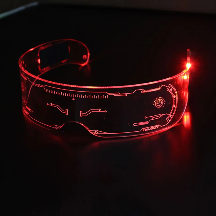 Lunettes à visière LED avec 7 couleurs Lunettes futuristes 4 modes Lunettes lumineuses.