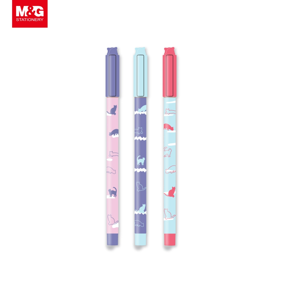 M&G &quot; Adorable Pet&quot; Stick Gel Pen Blue 0.7mm Cute Hiding Cat Design on Cap with Rubber Coating Body&quot;