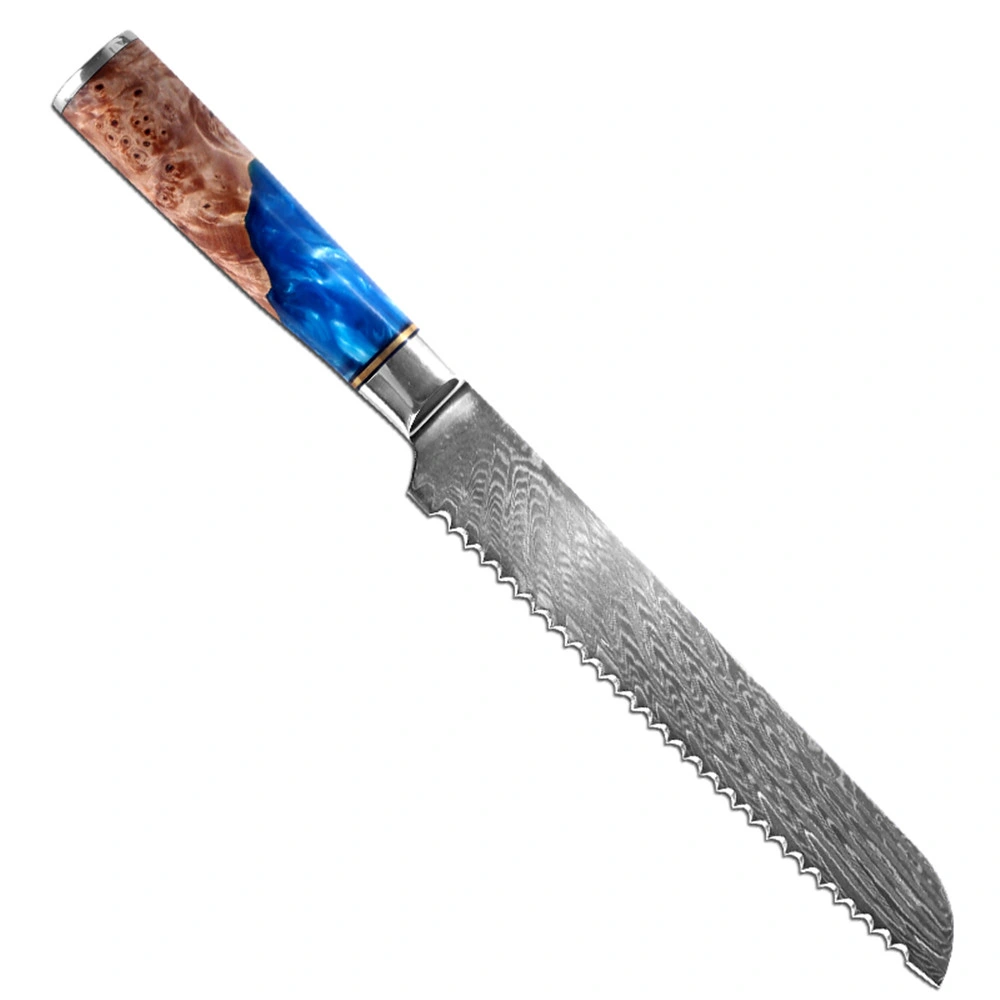 8" Damascus Steel Knife Kitchen Sets with Blue Resin Handle