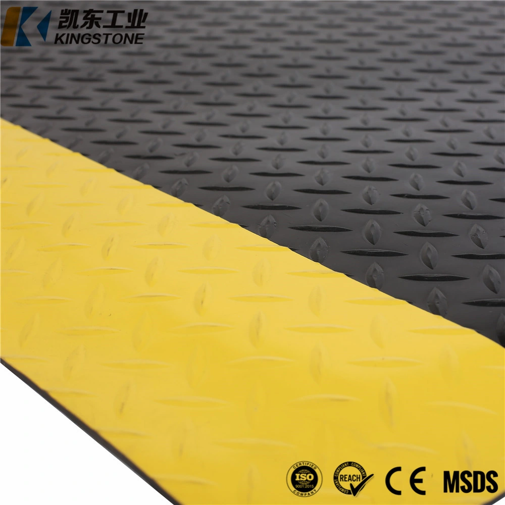 Cheap Foam Diamond Plate Black Yellow Edges Anti Fatigue Workshop PVC Floor