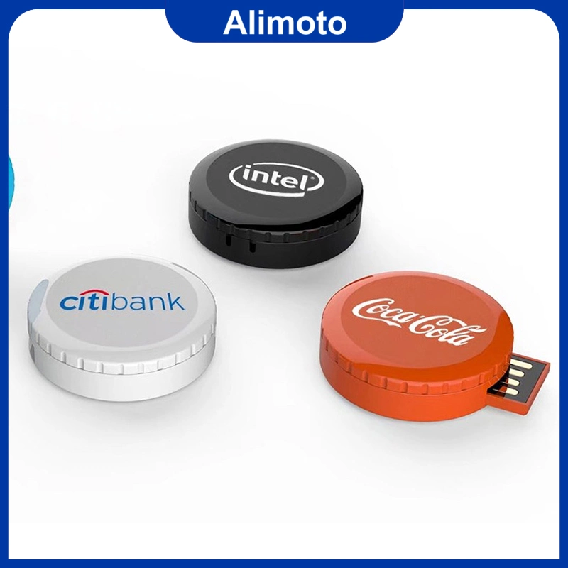 Round pen drive USB retráctil personalizado con una gran área de impresión