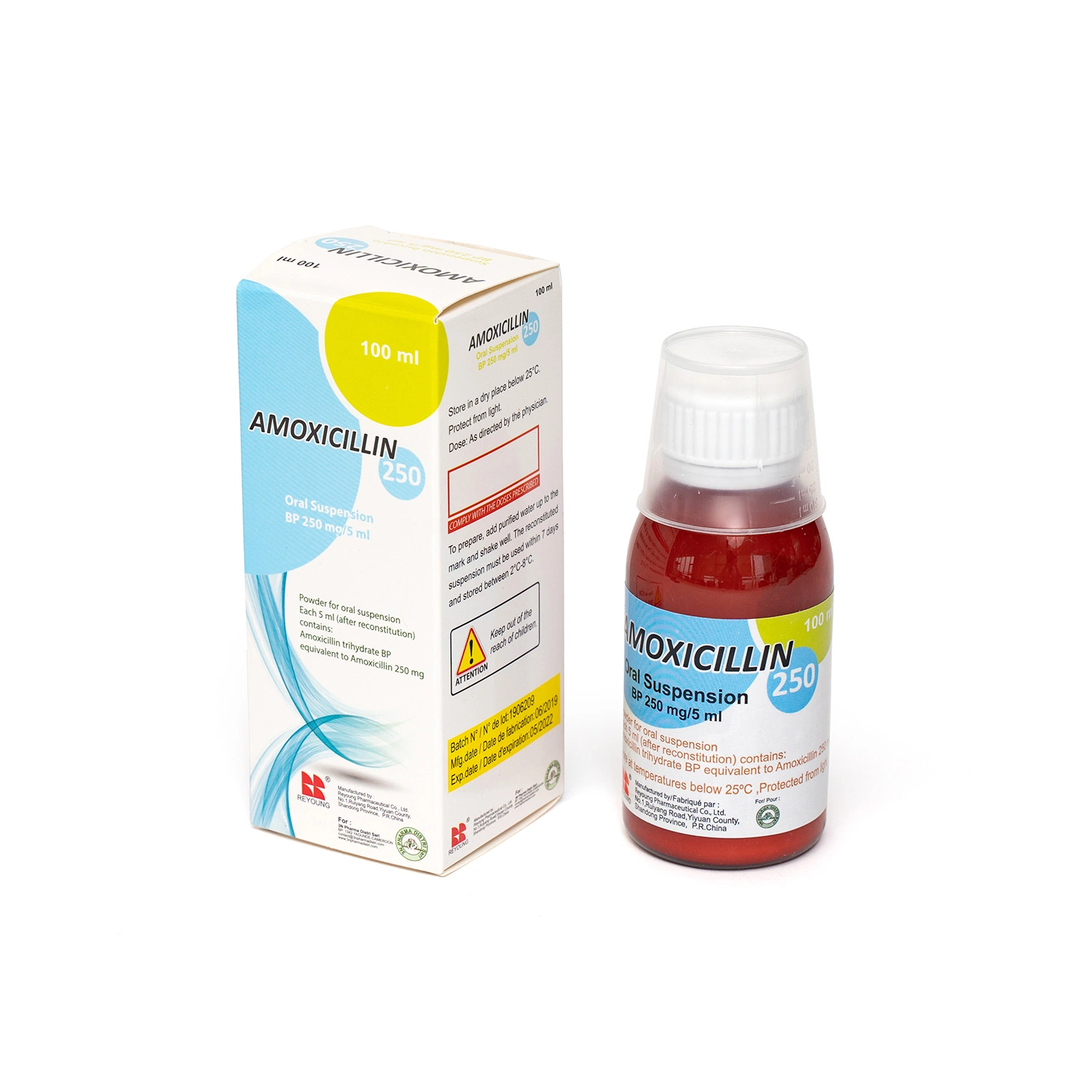 La amoxicilina para suspensión oral con GMP 125mg/5ml, 250 mg/5ml.