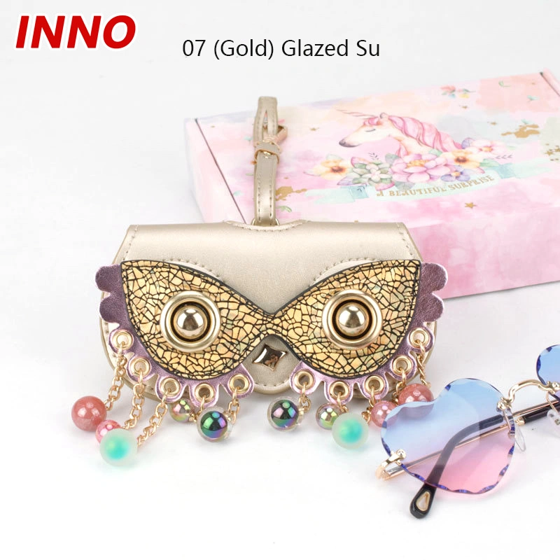 Inno-R029 Cute Removable Lipstick Folding PU Eye Sun Glass Bag Wholesale Luxury Travel Leather Holder Sunglasses Case Custom Logo