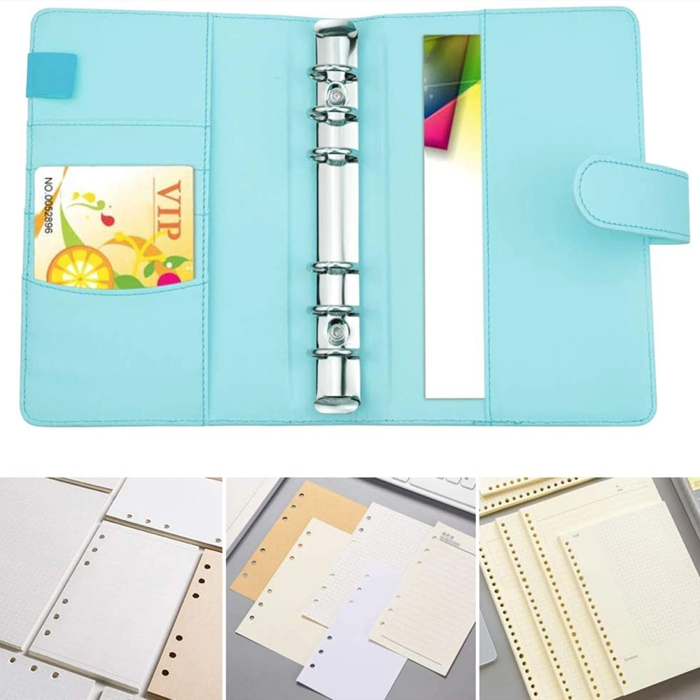 Refillable Journal 6 Ring Loose Leaf Organizer PU Leather Notebook A5 Planner Mini Binder