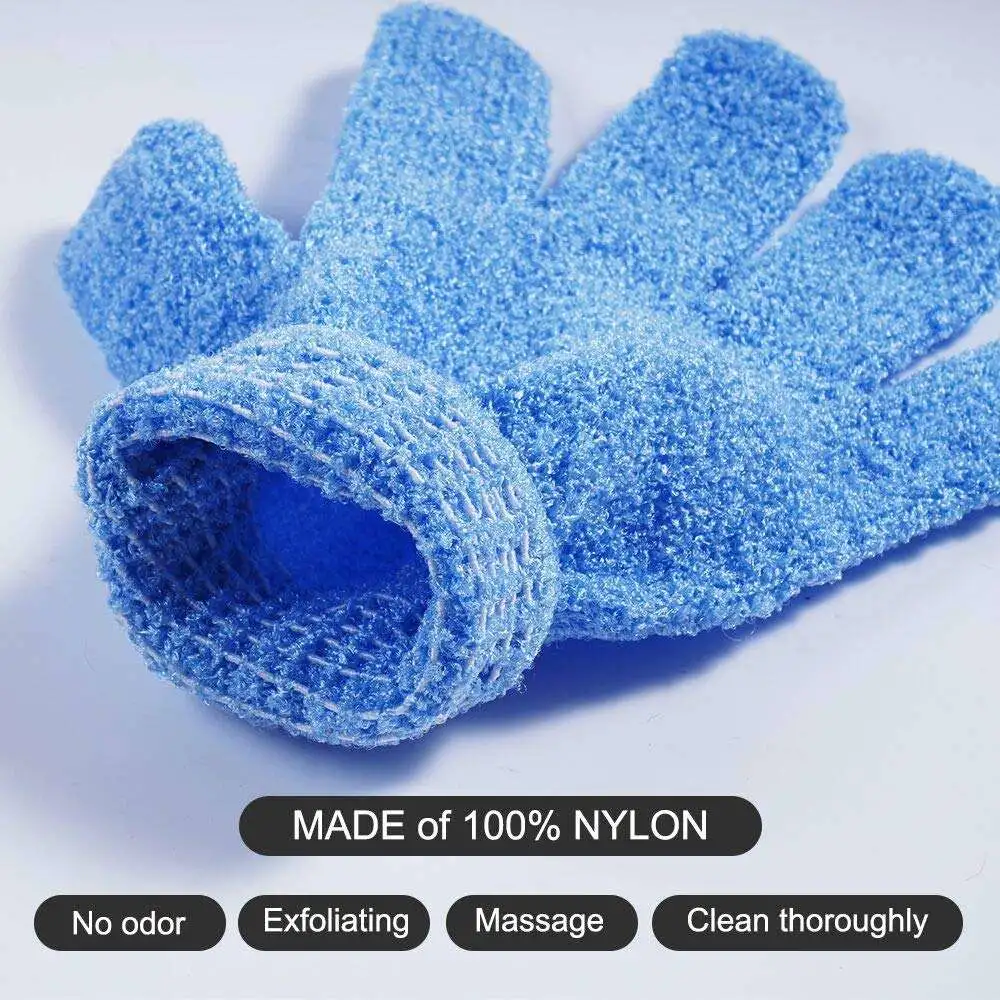 Logo personnalisé Nylon cinq doigts Mitt Dead Skin Remover Body Gants exfoliants Body Scrubber douche soie Korean Exfoliating gants